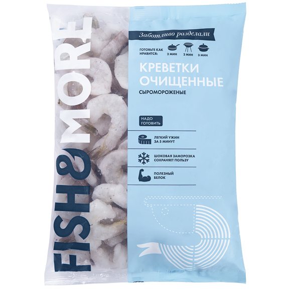 Креветка 31/40 Fish&More очищенная с хвостом сыромороженая упак 930 гр