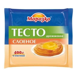 Тесто слоеное дрожжевое в пластинах "Морозко", 400 гр