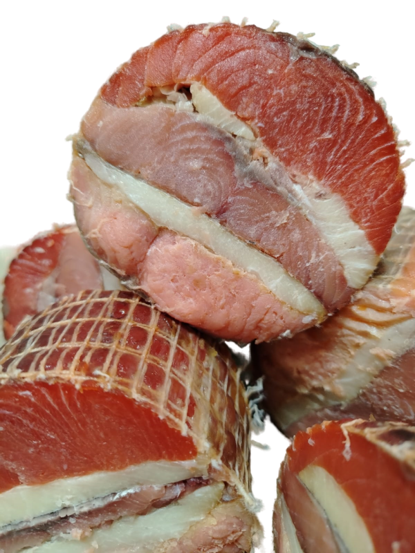 Рулет рыбный Ассорти ( филе форели, нерки и масл. рыбы)  холодного копчения весовой кг