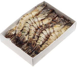 Креветка черная тигровая с головой в панцире  8/12 Индия коробка 1 кг