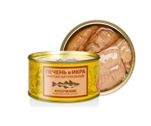 Печень и икра минтая натуральная кусочками КТФ Камчатка 185 гр