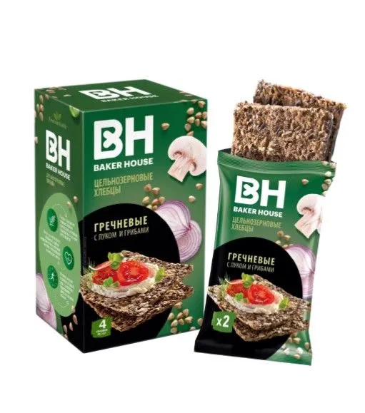 Хлебцы Baker House Скандинавские цельнозерновые гречневые с луком и грибами, 180 гр