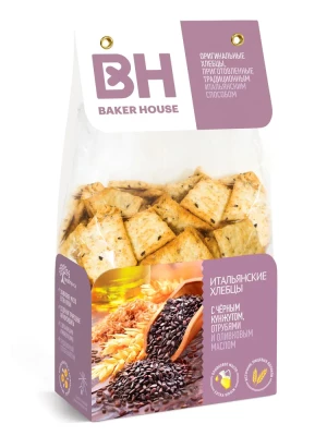 Хлебцы Baker House Итальянские с черным кунжутом и отрубями Baker House, 250г