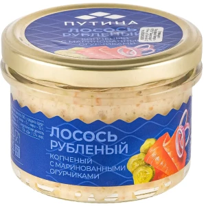 Лосось рубленый копченый с маринованными огурчиками ( форшмак) Путина 180 г